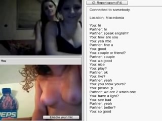 chatroulette lesbian couple, kiss and touch boobs