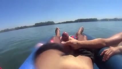 inner tube blowjob on the lake