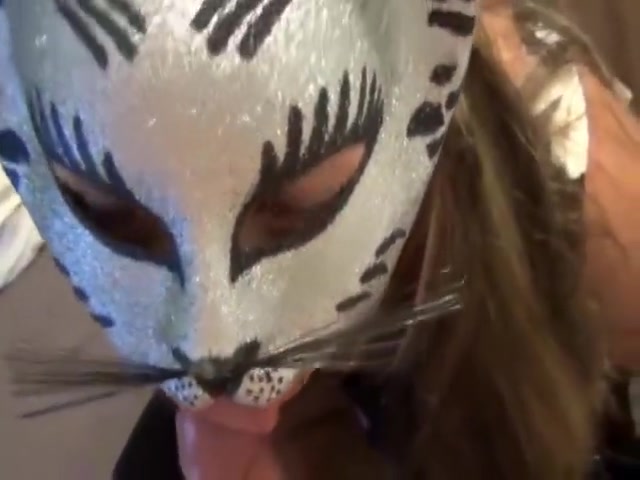Kitty Mask Fetish Girl Gives Head