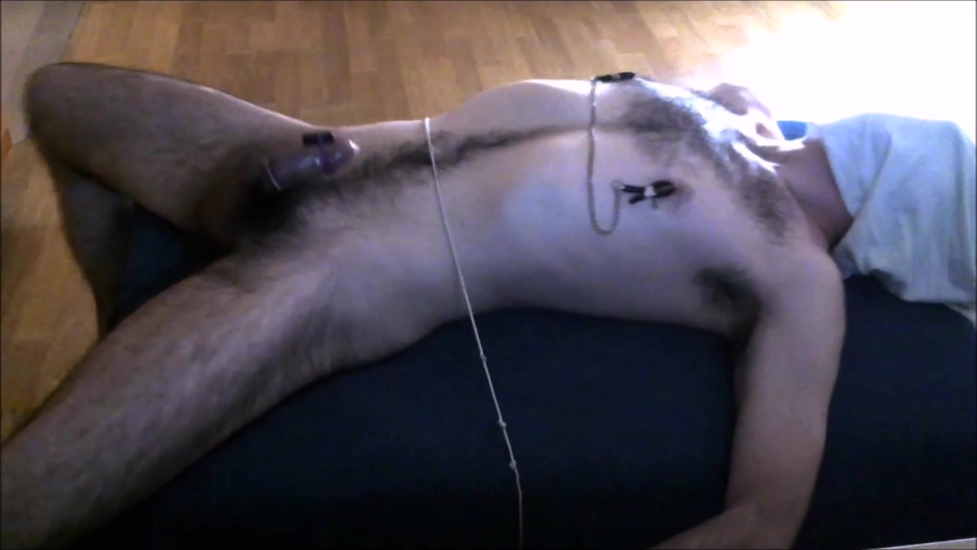 Male tied, edged with vibrator and nipple clamps. Orgasm denial.