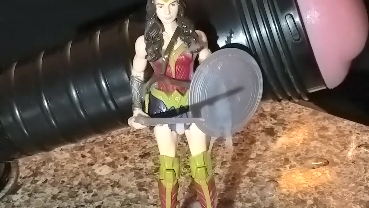 Fleshlight fuck, cum on Wonder Woman figurine. Multiple cumshots. Gal Gadot