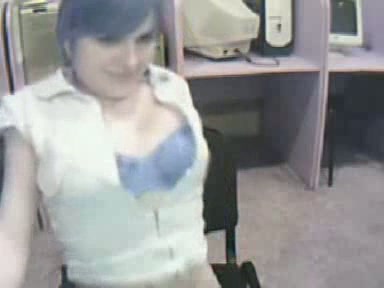 Blue haired webcam boobies in office