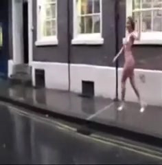 Walking stripped down the street like an way-out exhibitionist