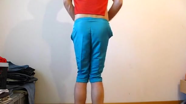 crossdresser in hot shiny kappa nylon shorts cum