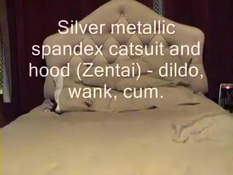 silver catsuit and hood - dildo wank and cum zentai