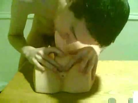 Horny guy plays with his new sex toy