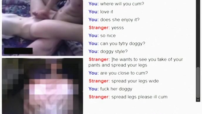 Girl rides her bf on omegle, while a girl masturbates.