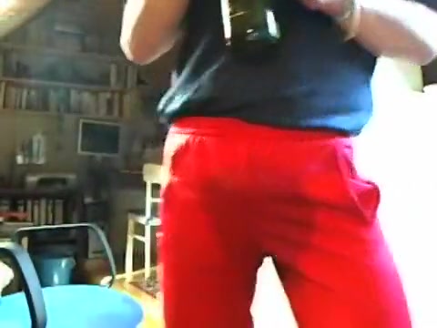 Drinking,pissing, stroke,in shiny Adidas trackies